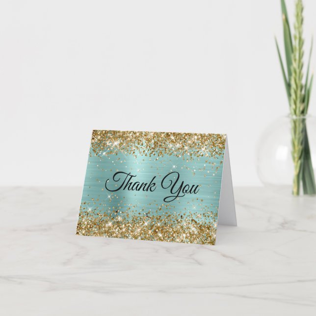 Gold Glitter Pale Turquoise Foil Tack Kort (Framsida)