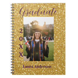 Gold glitter photo graduation add name class text anteckningsbok