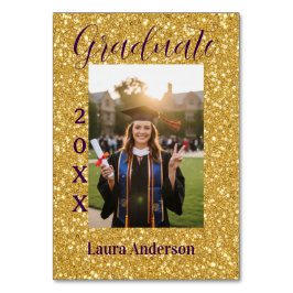 Gold glitter photo graduation add name class text bordsnummer