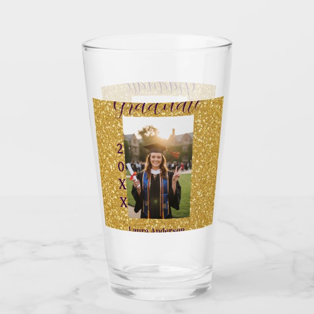 Gold glitter photo graduation add name class text glaskopp (Framsida)