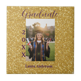 Gold glitter photo graduation add name class text kakelplatta