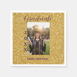 Gold glitter photo graduation add name class text pappersservett