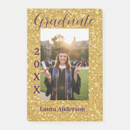Gold glitter photo graduation add name class text post-it block