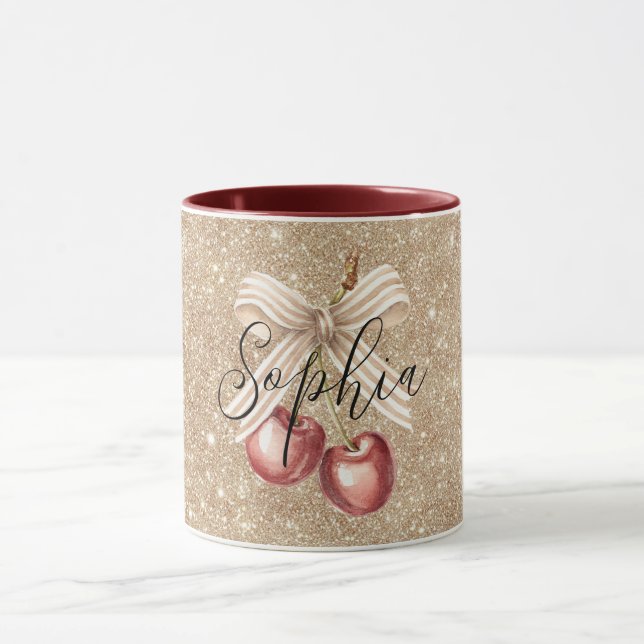 Gold Glitter Red Cherries Mugg (Center)