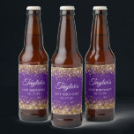 Gold Glitter Royal Purple 21st Birthday Ölflaska Etikett<br><div class="desc">Skapa din egen födelsedagsetikett för flaska för hennes speciella milstolpe, 21-årsdagen för firande. Anpassa stilarna för kalligrafiskript i finare. Bakgrunden till den glam-glam-färgen har en faux glatt guld glitter mot ett anpassade fast royal lila bakgrund färg. Alla miniatyrbilder och glitter i den här moderna gigantiska designen skapas med digitalt grafiskt...</div>