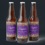 Gold Glitter Royal Purple 21st Birthday Ölflaska Etikett<br><div class="desc">Skapa din egen födelsedagsetikett för flaska för hennes speciella milstolpe, 21-årsdagen för firande. Anpassa stilarna för kalligrafiskript i finare. Bakgrunden till den glam-glam-färgen har en faux glatt guld glitter mot ett anpassade fast royal lila bakgrund färg. Alla miniatyrbilder och glitter i den här moderna gigantiska designen skapas med digitalt grafiskt...</div>