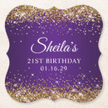 Gold Glitter Royal Purple 21st Birthday Underlägg Papper<br><div class="desc">Skapa din egen form av pappra underlägg för party-parentesen på 21 år. Girly faux sparkly guld glitter framför royal lila ombre gradient digital art-bakgrund. Anpassa teckensnittet stilar för att skapa din egen design för hennes speciella firande. En kalligrafi av klassisk elegant parad med versalteckensnitt.</div>
