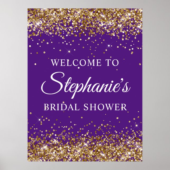 Gold Glitter Royal Purple Bridal Shower Welcome Poster (Framsidan)