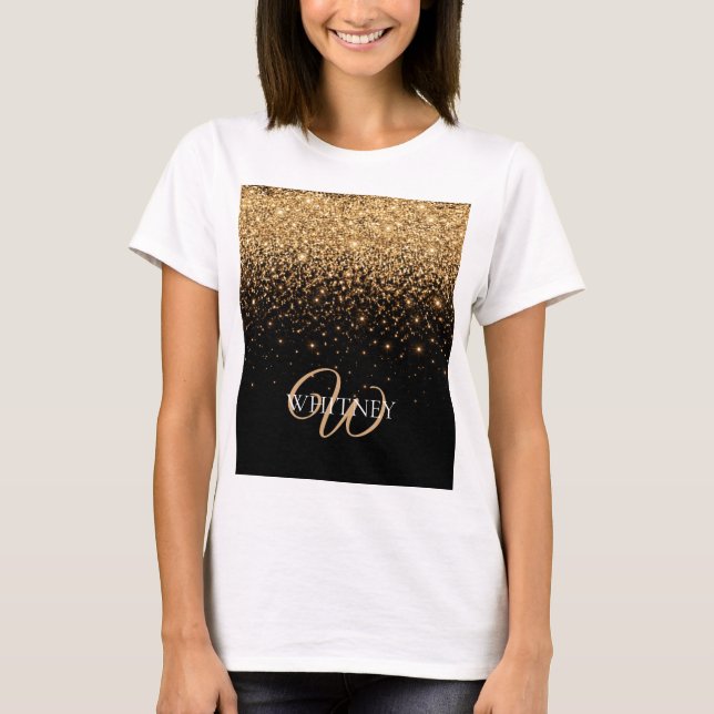 Gold Glitter Sparkle Elegant Luxury Texture        T Shirt (Framsida)