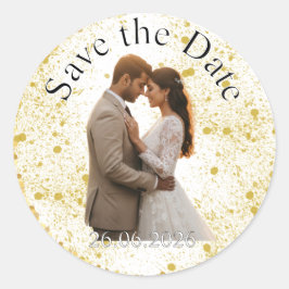 Gold Glitter Splatter Wedding Save the Date Runt Klistermärke