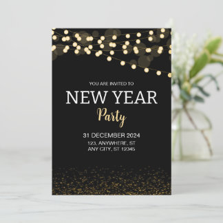 Gold Glitter String Lights New Year's Eve Party Inbjudningar