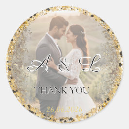 Gold Glitter Wedding Photo A&L Favor Runt Klistermärke