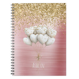 Gold Glitter White Hearts Balloons Anteckningsbok