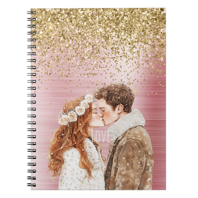 Gold Glitter White Hearts Balloons Anteckningsbok (Framsidan)