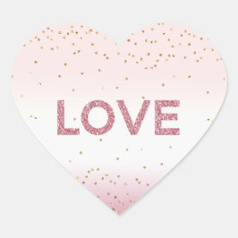 Gold Glitzy Sparkle Confetti Pink Glitter Love Hjärtformat Klistermärke