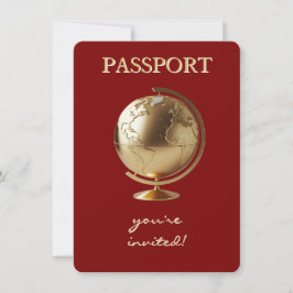 Gold Globe Passport Travel Baby Shower Inbjudningar
