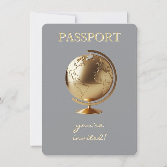 Gold Globe Passport Travel Baby Shower Inbjudningar (Framsida)