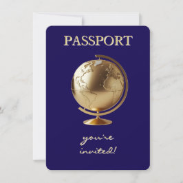 Gold Globe Passport Travel Baby Shower Inbjudningar