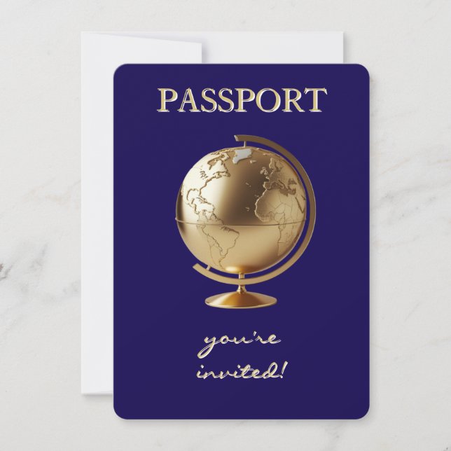 Gold Globe Passport Travel Baby Shower Inbjudningar (Framsida)