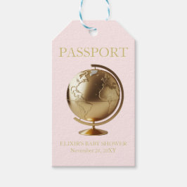 Gold Globe Passport Travel Baby Shower Presentetikett