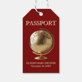 Gold Globe Passport Travel Baby Shower Presentetikett