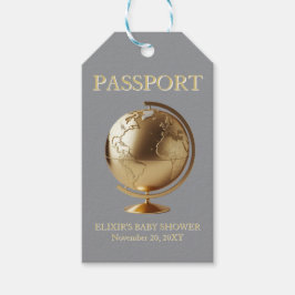 Gold Globe Passport Travel Baby Shower Presentetikett
