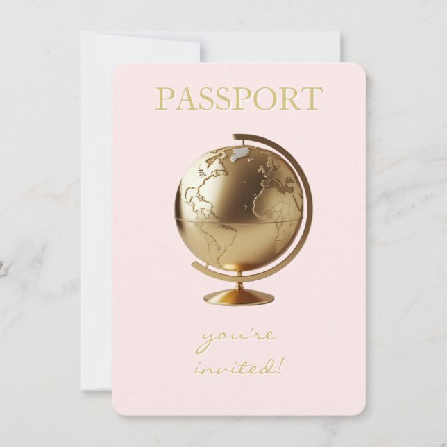 Gold Globe Passport Travel Baby Shower Tack Kort (Framsida)