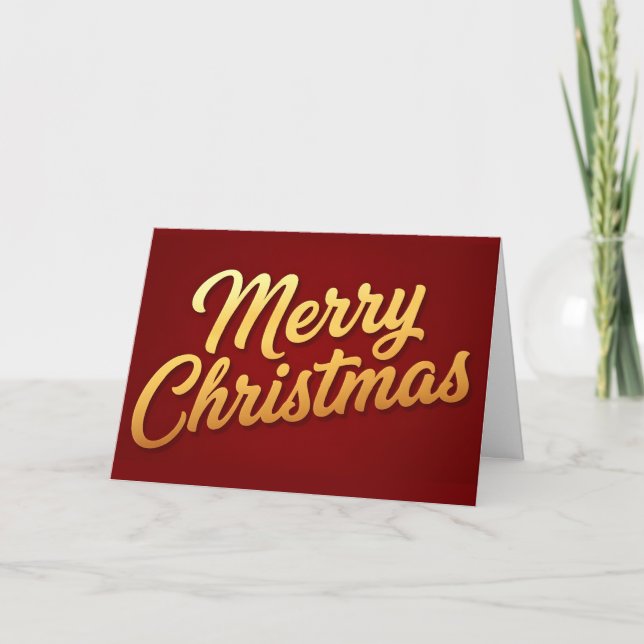 Gold Gradient Retro Script Merry Christmas Helgkort (Framsida)