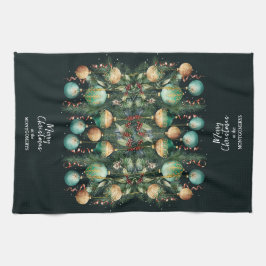 Gold Green Christmas Ornaments Kökshandduk