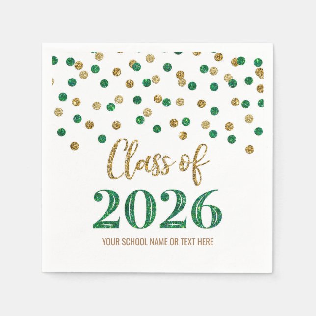 Gold Green Confetti Class of 2026 Napkins Pappersservett (Framsidan)