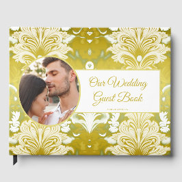 Gold Green Damask Wedding Gästböcker
