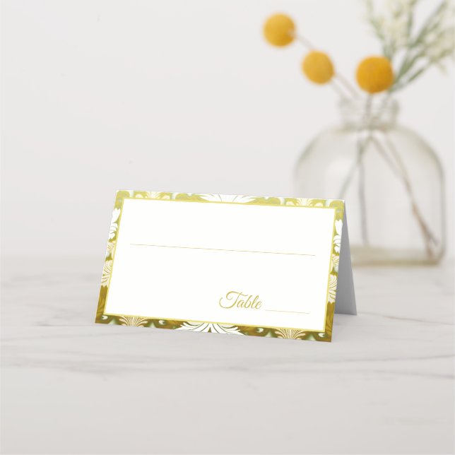 Gold Green Damask Wedding Placeringskort (Framsida)