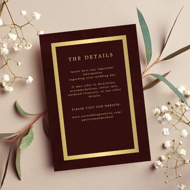 Gold green elegant wedding guest information tilläggskort (Skapare uppladdad)