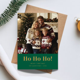 Gold Green Funny Ho Ho Ho Christmas Photo Julkort