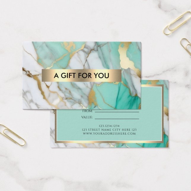 Gold Green Marble Elegant Gift Certificate Visitkort (Kontor)