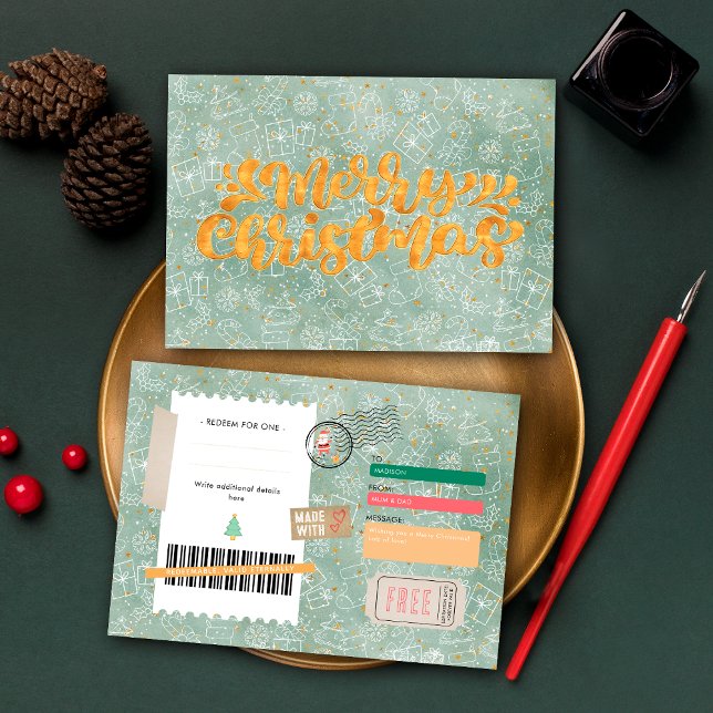 Gold Green Pattern Christmas Ticket Gift Voucher (Skapare uppladdad)