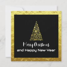 Gold greeting card Merry Christmas Happy New Year