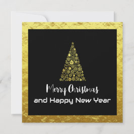 Gold greeting card Merry Christmas Happy New Year Julkort