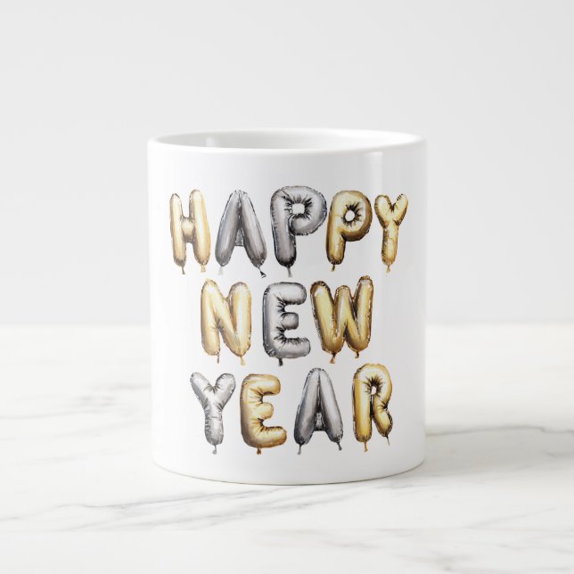 Gold Grey Happy New Year Jumbo Mugg (Framsidan)
