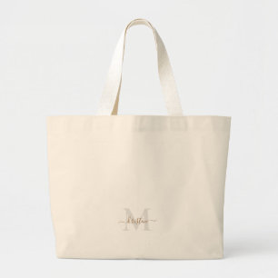 Gold & Grey Script Monogram Neutral Jumbo Tygkasse