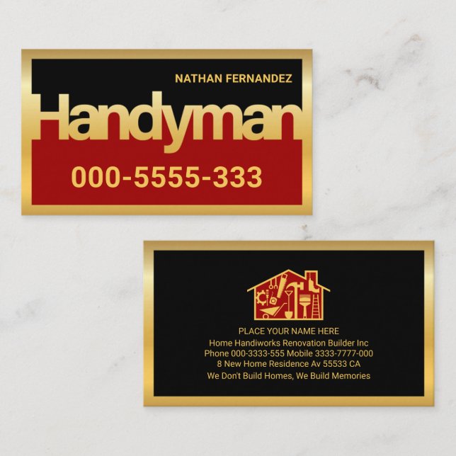 Gold Handyman Signage Frame Builder  Visitkort (Fram/baksida)