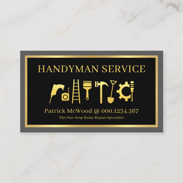 Gold Handyman Tools Home Repairs Visitkort (Framsida)