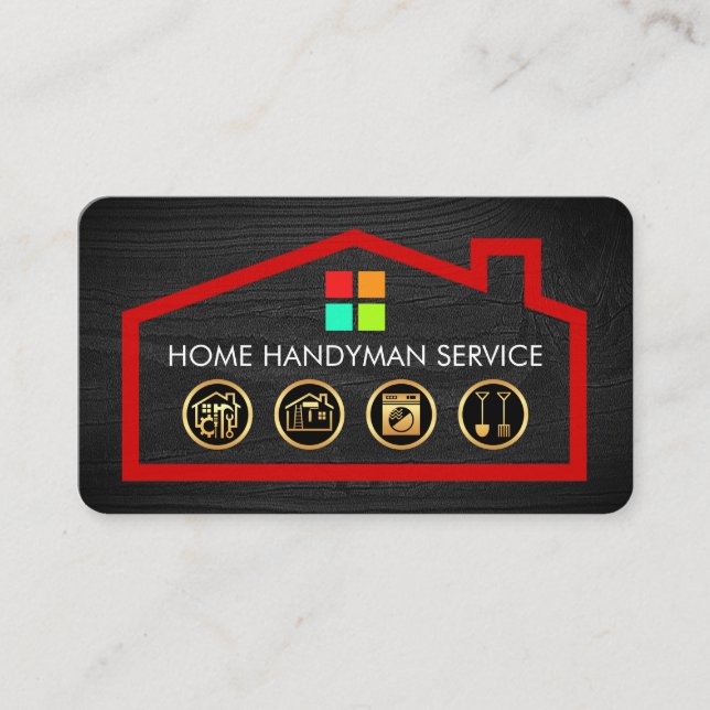 Gold Handyman Tools On Building Frame Visitkort (Framsida)