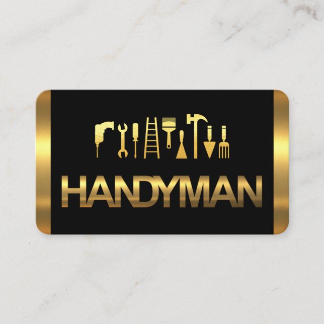Gold Handyman Tools On Gold Layers Visitkort (Framsida)