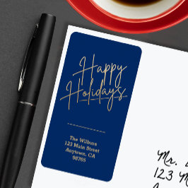 Gold Happy Holidays Blue Return Address Adressetikett