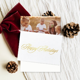 Gold Happy Holidays Christmas photo folded Folierat Kort