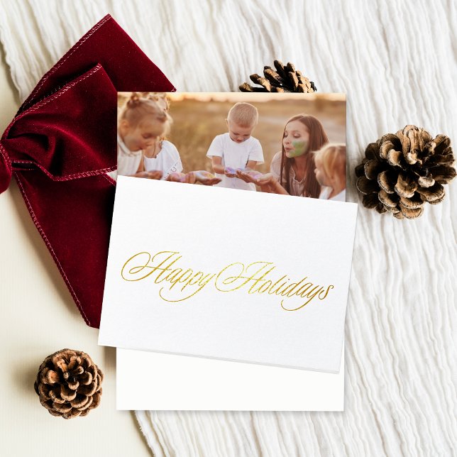 Gold Happy Holidays Christmas photo folded Folierat Kort (Skapare uppladdad)