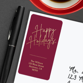 Gold Happy Holidays Cranberry Return Address Adressetikett