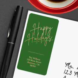 Gold Happy Holidays Green Return Address Adressetikett