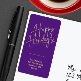Gold Happy Holidays Purple Return Address Adressetikett